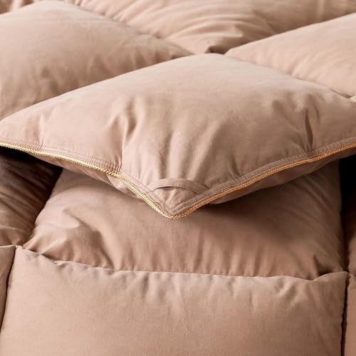 Puffy White Feather Comforter Full/Queen Size with Feathers Down Fiber Filled, All Season Feather Duvet Insert, 100% Cotton Luxury Hotel Collection, 8 Corner Loops Vexino