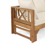 KEIKI 78.5" Outdoor Patio Sofa Bed Acacia Wood Frame Convertible Couch Daybed with Cushion & Pillow for Courtyard KEIKI