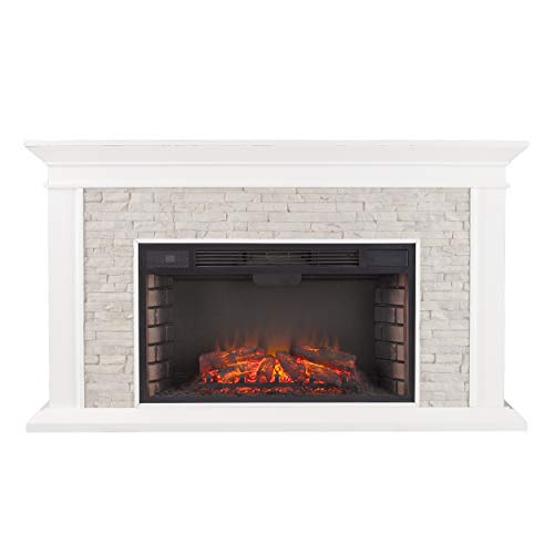 SEI Furniture Canyon Heights Faux Stacked Stone Electric Fireplace, White SEI Furniture
