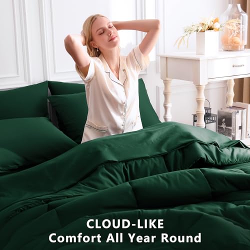 CozyLux Queen Comforter Set Emerald Green, 7 Pieces Bed in a Bag, Green Comforters Queen Size, All Season Bedding Sets with Stitch Quilted Comforter, Flat Sheet, Fitted Sheet, Pillowcases CozyLux