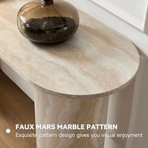 LKTART 55" MDF Console Table for Entryway, Narrow Entryway Table with Faux Mars Marble Pattern, Couch Table Behind Sofa with Curved Legs for Living Room Hallway Foyer LKTART