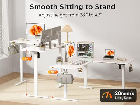 WALKINGDESK 75x61 Inches Reversible L Shaped Standing Desk Height Adjustable with Cup Holder, Electric Corner Computer Workstation for Home Office, Ergonomic Sit Stand up Gaming Desk, White WALKINGDESK