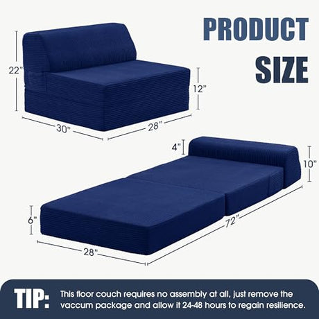 Kasunpul Folding Sofa Bed with Pillow, Memory Foam Fold Out Chair Bed, Convertible Sleeper Chair with Washable Cover, Futon Floor Couch for Living Room/Dorm/Guest Use/Home Office/Apartment, Navy Blue Kasunpul