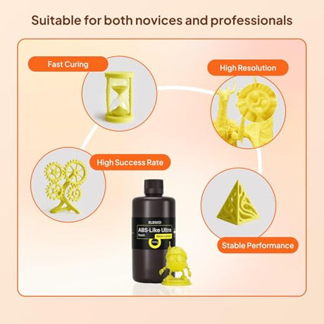 ELEGOO ABS-Like Ultra Photopolymer 3D Printer Resin, 365-405nm UV-Curing Resin, Fluorescent Colors, High Toughness, Compatible with Mars Saturn Jupiter MSLA LCD DLP Resin 3D Printers, Neon-Peach 1KG ELEGOO