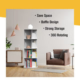 Rotating 4-Tier Bookshelf Display Tower - Space-Saving White Wood Bookcase for Kids and Adults Houseables