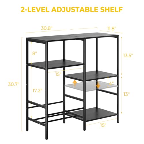 Record Player Stand with LED Light, Turntable Stand with Vinyl Storage - Up to 300+ Albums, 3-Tier Record Player Table Cabinet, Adjustable Shelf & V-Shaped Holder, Vinyl Display Shelf for Living Room Nidouillet
