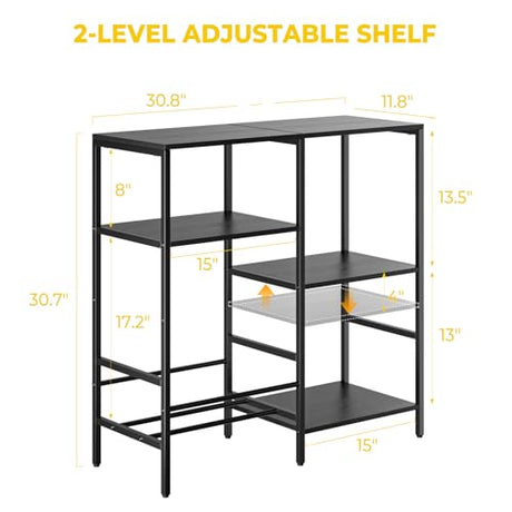 Record Player Stand with LED Light, Turntable Stand with Vinyl Storage - Up to 300+ Albums, 3-Tier Record Player Table Cabinet, Adjustable Shelf & V-Shaped Holder, Vinyl Display Shelf for Living Room Nidouillet