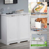 VECELO Double Tilt Out Kitchen Trash Bin Cabinet Dog Proof Garbage Can with Wood Holder Free Standing Recycling, White VECELO
