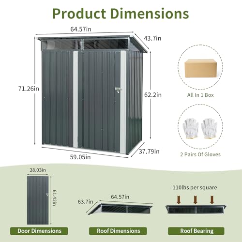 Lyngins 5x3 FT Grey Outdoor Metal Storage Shedfor Tools, Lawnmower, Bikes & Outdoor Gear, Lockable, Waterproof & UV-Resistant Heavy-Duty Steel 3x5 Shed for Backyard, Patio & Lawn, Easy Assembly Lyngins