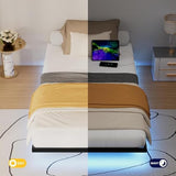 Aelawe Floating Bed Frame Twin Size with LED Lights and Charging Station, Metal Platform Bed, Easy Assembly No Box Spring Needed Aelawe