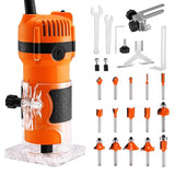 SILVEL Wood Router, 800W Wood Routers for Woodworking, 6.5Amp 1.25HP Hand Wood Router Tool, 30000R/MIN Compact Edge Trimmer with 15 1/4" Router Bit Set, Orange SILVEL