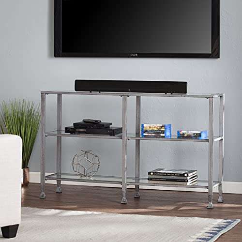 SEI Furniture Jaymes 3 Tier Glass Console Media Table, Silver Frame Finish, distressed silver (AMZ1770MC) SEI Furniture