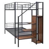 Harper & Bright Designs Metal Bunk Bed with Stairs and Wardrobe, Twin Over Twin Bunk Bed Frame with Storage Ladder, for Kids Teens Adults, Black Harper & Bright Designs