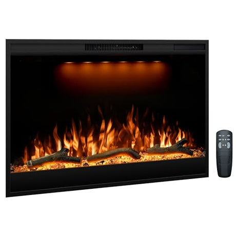 Dreamflame Electric Fireplace Inserts 36inches Wide, Recessed in Wall Fireplace Heater w/Remote Control, 3 Colors Led Top Light& Realistic Flame w/ 5 Brightness, Thermostat, 750W/1500W, Black Dreamflame