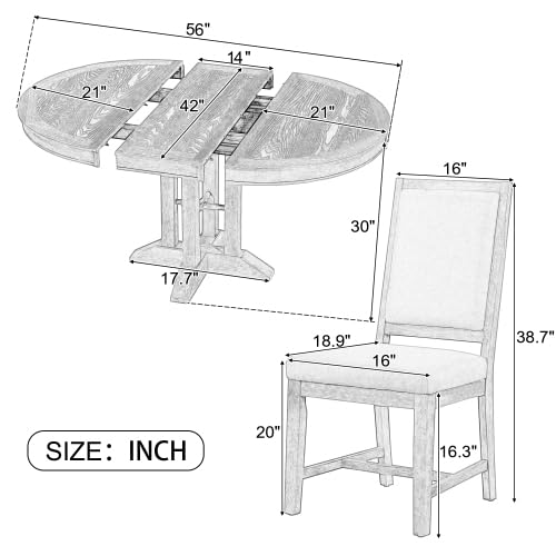 Bellemave 5-Piece Round Dining Table Set for 4 Round Extendable Kitchen Table Set with 4 Upholstered Chairs Farmhouse Round to Oval Dining Room Set for Kitchen, Dining Room (Natural Wood Wash) Bellemave