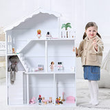 White Wooden Dollhouse Bookcase – Multi-Functional Toy and Book Storage Organizer for Kids WODENY