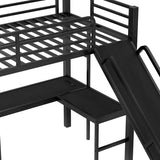 Bellemave L-Shaped Triple Bunk Bed Twin XL Over Queen with Slide, Desk & USB Ports, Metal Floor Bunk Beds with 2 Ladders & Guardrails for Kids Teens, Black Bellemave