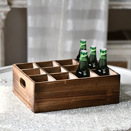 Sintosin Farmhouse Wooden Storage Crate for Decoration 13 x 10 inches, Rustic Beer Holder Box, Wood Crate Box for Crafts, Beverage Serving Caddy with Carrying Handles, 12 Individual Slots