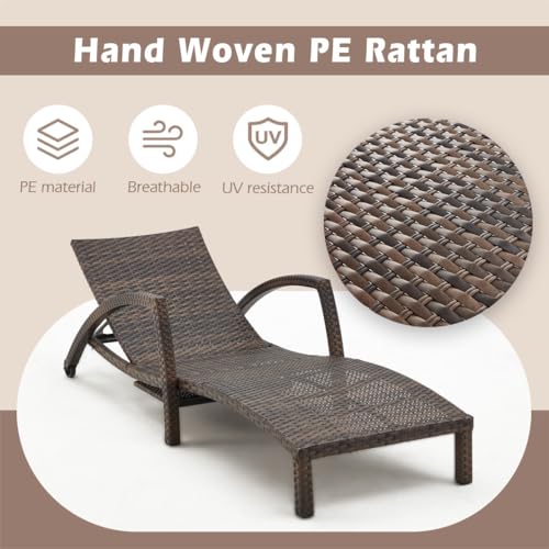 ZZWHOM Chaise Lounge Chairs Outdoor Set of 2, Comfy Outside Wicker Patio Pool Lounge Chair w/ 5 Adjustable Back Angle, Cup Holder, Thicken Cushion
