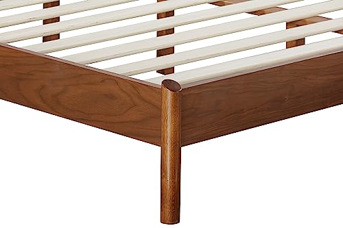 NTC Gem King Bed Frame in Dark Walnut with Silent Slats and Mid-Century Design - WoodArtSupply