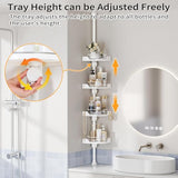shuang qing 360° Rotating Corner Shower Caddy Tension Pole Organizer - 4-Tier Adjustable Rustproof Metal Pole, Plastic Shelves with Safety Guardrail, Bathroom Storage for Shower & Bathtub(White) shuang qing