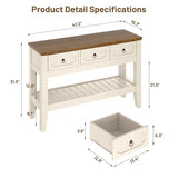 IDEALHOUSE 47in Long Console Table, Farmhouse Narrow Entryway Sofa Table with Drawers and Bottom Shel for Living Room Entrance Foyer, Rustic White IDEALHOUSE