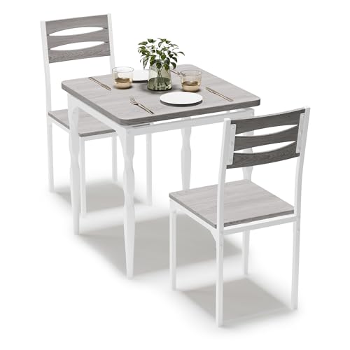 GarveeHome Dining Table Set for 2, Dining Table and Chairs Set of 2, 3 Piece Dining Table Set with Spiral Table Legs for Small Spaces Kitchen Apartment, Wash Grey GarveeHome