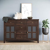 SIMPLIHOME Artisan Solid Pine Wood 54 inch Contemporary Sideboard Buffet Credenza in Dark Chestnut Brown features 2 Doors, 6 Drawers and 2 Cabinets SIMPLIHOME
