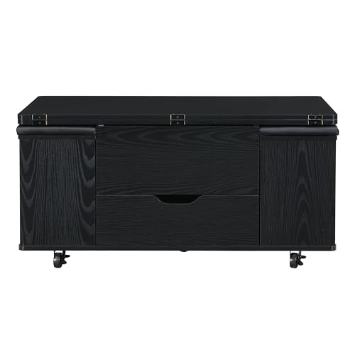 Christopher Knight Home Lucid Wooden Lift Top Coffee Table with Hidden Storage and 4 Stools, Center Table for Living Room with Compartment/Drawer, Multifunctional Table with Casters, Black Christopher Knight Home