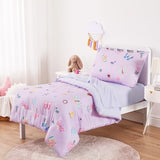 Wake In Cloud - Butterfly Toddler Bedding Set for Girls, Cute Colorful Butterfly with Floral Flowers, 4 Pieces Soft Crib Bed Set Including Comforter, Sheets and Pillowcase, Purple Wake In Cloud