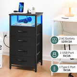 Yoobure Night Stand - LED Black Nightstand with Charging Station, Bedside Table with 4 Storage Drawers and Storage Shelf, End Table with USB Ports and Outlets, Fabric Tall Dresser for Bedroom Yoobure