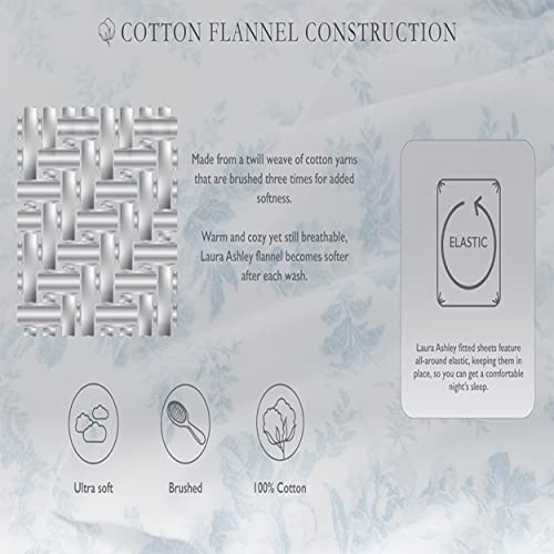 Laura Ashley - Flannel Sheets Twin Size, Anti-Pilling & Wrinkle Resistant Cotton, Touchably Soft for All-Season Comfort - Bed Sheets with Matching Pillowcase & Fitted Sheet (Bright Blush) Laura Ashley