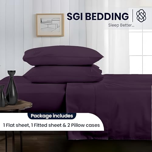 SGI 1000 Thread Count Egyptian Cotton King Sheet Set – Ultra Soft, Deep Pocket 15” Fitted, Breathable & Hotel-Quality,Luxury 4-Piece Premium Bedding Set for Crisp, Durable Comfort – Plum SGI bedding