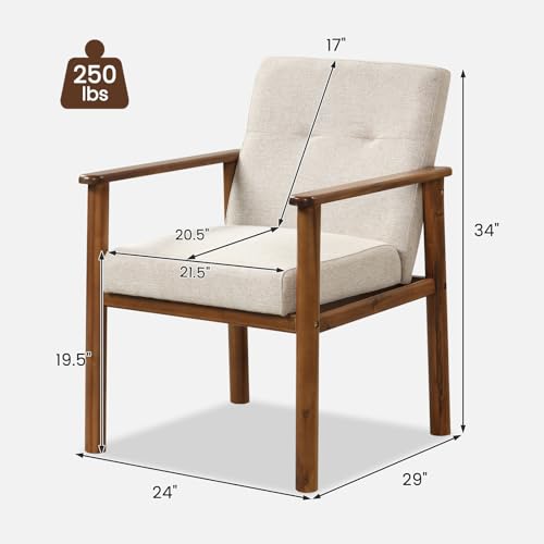 GOFLAME Accent Chair Set of 2, Mid-Century Modern Armchair with Solid Wood Legs, Soft Cushioned Seat, Upholstered Linen Fabric Leisure Chair for Living Room, Bedroom, Guest Room, Office, Beige GOFLAME