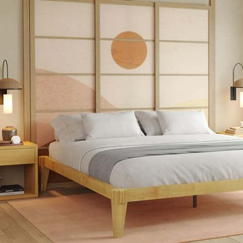 Bme Chalipa 14” Minimalist Solid Wood Platform Bed Frame with Natural Finish - WoodArtSupply