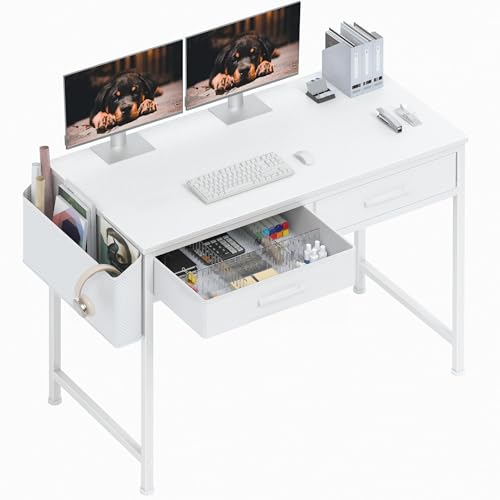 DLisiting Makeup Vanity Desk No Mirror - 40 Inch Small Vanity for Girls Bedroom Living Room Home Office, Small White Computer Study Desks for Teens, for Her DLisiting