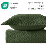 EXQ Home Quilt Set Full Quilts Queen Size Olive Green 3 Piece,Lightweight Soft Coverlet Modern Style Squares Pattern Bedspread Set(1 Quilt,2 Pillow Shams) EXQ Home