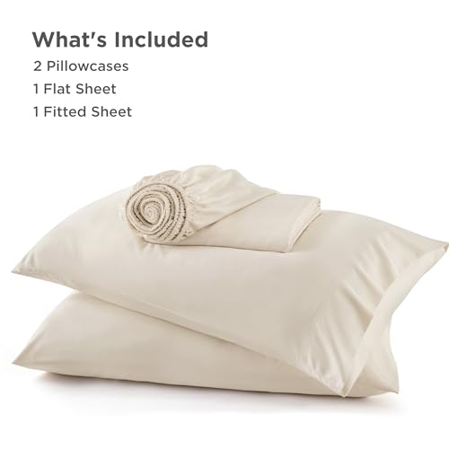 Bedsure King Size Sheets Set, Cooling Sheets for Hot Sleepers, Rayon Derived from Bamboo, Breathable & Soft, Deep Pocket Up to 16 Inches, Hotel Luxury Silky Bedding, Light Beige Bedsure