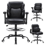 OLYFING Drafting Chair, Tall Office Chair with Adjustable Armrests PU Leather Standing Desk Chair with Adjustable Foot Ring,Comfy Mid-Back High Office Chair for Counter Height Desk, Black OLYFING