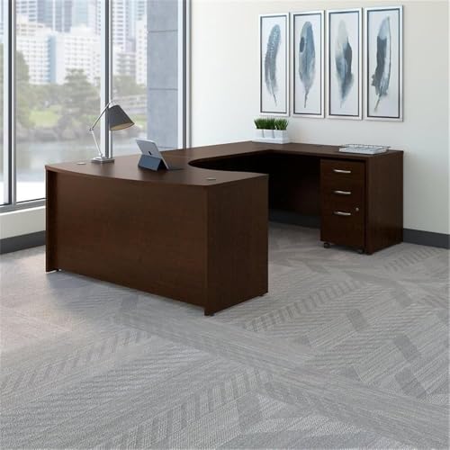 Bush Business Furniture Series C 60W Right Handed Bow Front U Shaped Desk with Mobile File Cabinet in Mocha Cherry Bush Furniture