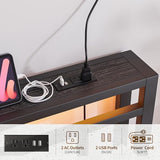 Maliacife Full Size Bed Frame with Headboard,LED Light and Charging Station with Wood Shelves,Metal Platform Bed with Heavy Duty Slats Support,No Box Spring Needed,Easy Assembly,Noise Free,Black Maliacife