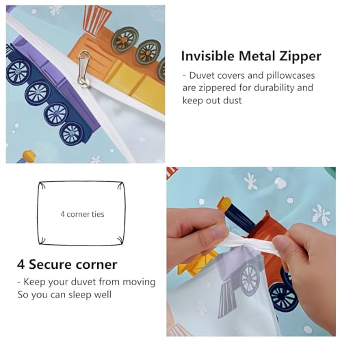 3-Piece Double-Sided Printed Duvet Cover Set Single – Soft Microfiber Bedding with Minimalist Children Cartoon Design with Zipper Closure,Includes 1 Duvet Cover + 2 Pillowcases Blue Generic