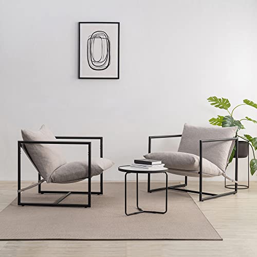 ZINUS Aidan Sling Accent Chair, Metal Framed Armchair with Shredded Foam Cushioning, Oatmeal Zinus