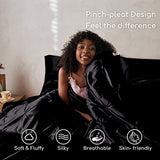 MR&HM Satin Comforter King 7 Pieces - Luxurious Pinch Pleat Bedding Set with Comforter, Flat Sheet, Fitted Sheet, Pillowcases & Shams, Super Silky Soft Bed Set for All Season (King, Black) MR&HM