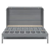 LZ LEISURE ZONE Queen Size Murphy Bed, Wood Cabinet Bed with Legs, Gray LZ LEISURE ZONE