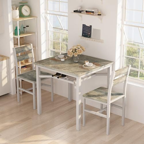 Hooseng 3 Piece Dining Table Set for 2, Small Wooden Kitchen Table with Storage, Farmhouse Square Dinette Set for Dining Room, Breakfast Nook, Apartment, Small Space Hooseng