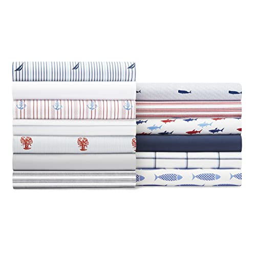 Nautica - Full Size Sheet Sets, Cotton Percale Preppy Bedding, Crisp & Cool, Lightweight & Breathable (Skippers Island Light Blue, Full) Nautica