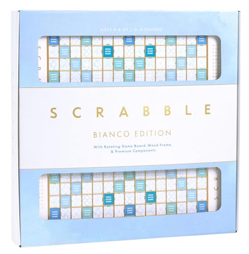 WS Game Company Scrabble Bianco Edition with Rotating Wooden Game Board WS Game Company