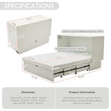 ZEIINPA Queen Size Murphy Bed Cabinet with Charging Station & Storage Drawer, Wall-Mounted Tri-Fold Mattress Space Saver for Bedroom, Living Room, Office (White) ZEIINPA