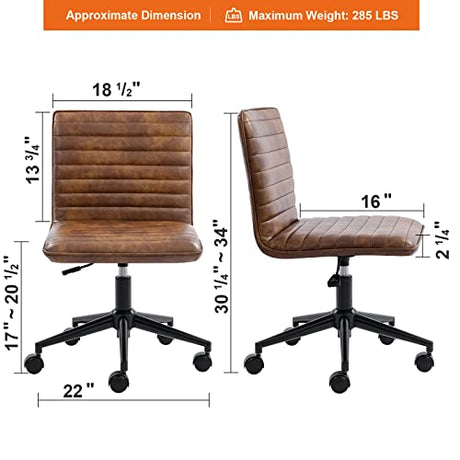 Furnimart Armless Office Desk Chair Task Chair Faux Leather Upholstered Task Chair Teen Desk Chair Mid-Back 360° Swivel Adjustable Small Chair (Leather-DustYellow) Furnimart